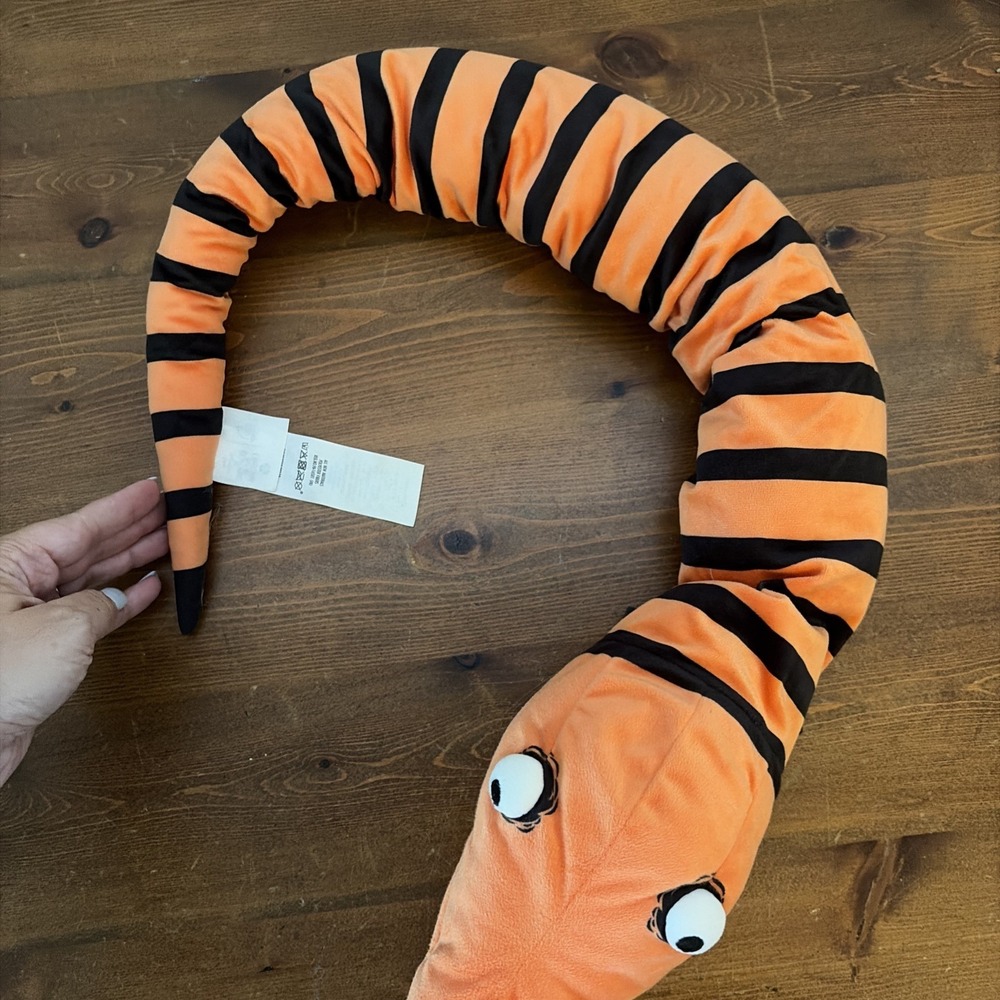 Nightmare Before Christmas Snake Puppet Plush Disney Orange Black Stuffed Animal